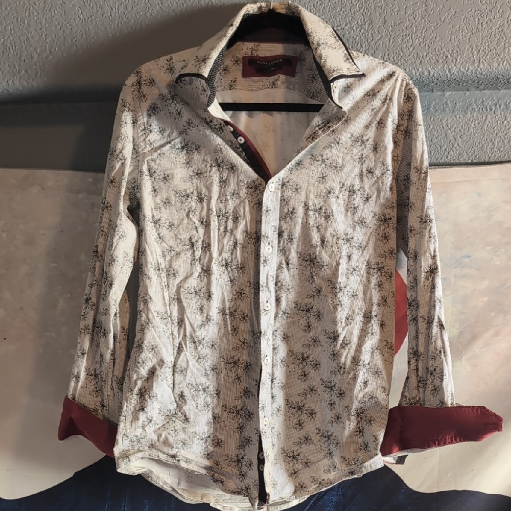 Guide London Men's White and Red Flower Patterned Dress Shirt